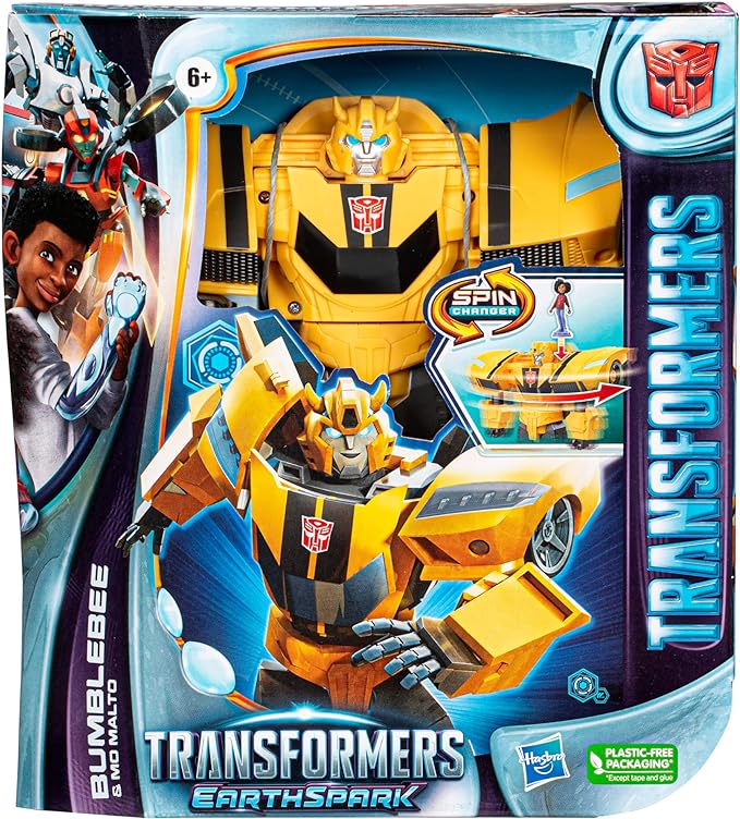 Transformers Toys EarthSpark Spin Changer Bumblebee 8-Inch Action Figure with Mo Malto 2-Inch Figure, Robot Toys for Ages 6 and Up - Figurio