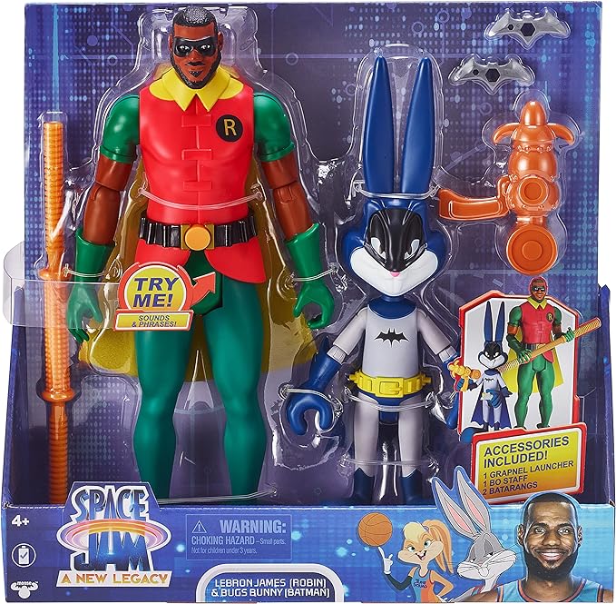 Moose Toys Space Jam: A New Legacy - Dynamic Duo - 12" Lebron James (Robin) & 9" Bugs Bunny (Batman), Multicolor, (14647) - Figurio