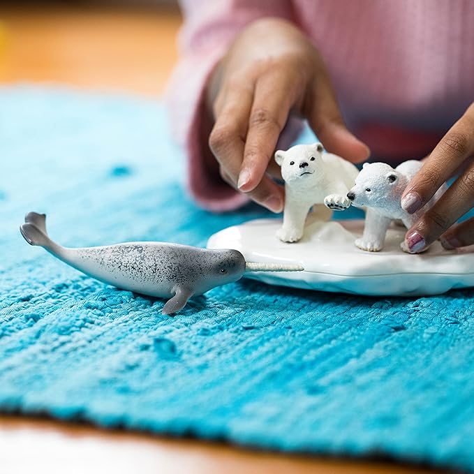 Schleich Wild Life 4pc. Polar Playground with Polar Bear Cub and Narwhal Figurines - Highly Detailed Polar Playset, Durable for Education and Fun Play, Perfect for Boys and Girls, Ages 3+ - Figurio