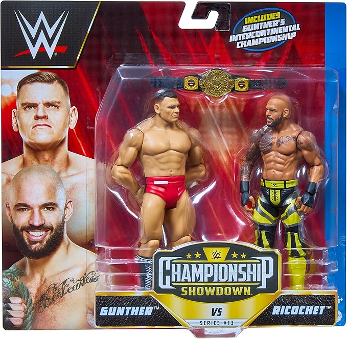 Mattel WWE Ricochet vs Gunther Championship Showdown Action Figure 2-Pack with Intercontinental Championship, 6-inch - Figurio