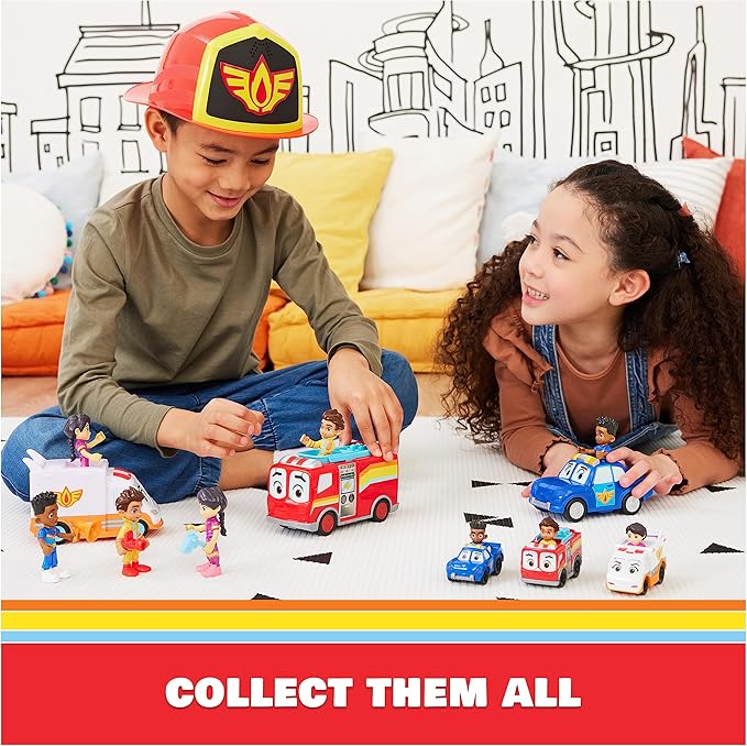 DC Comics Disney Junior Firebuds, Violet and Axl, Action Figure and Ambulance Toy with Interactive Eye Movement, Kids’ Toys for Boys and Girls Aged 3 and up - Figurio