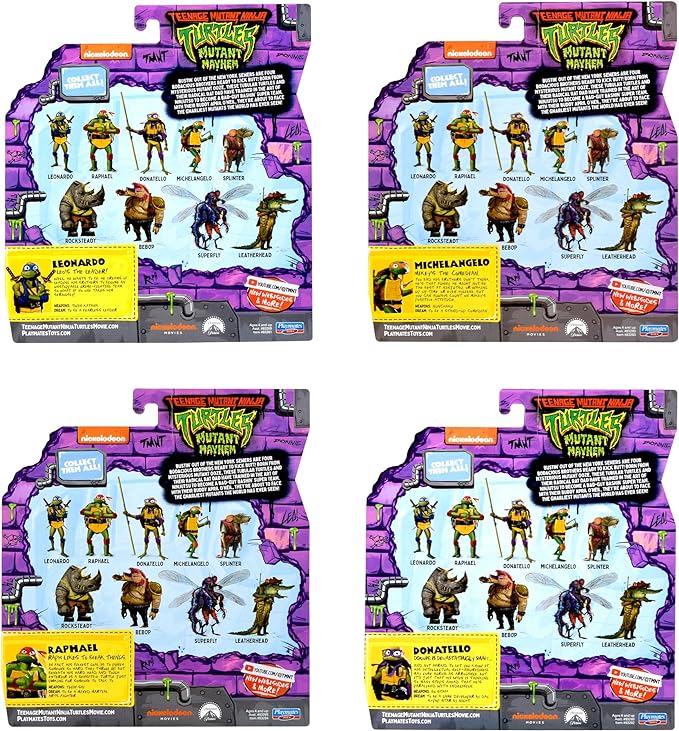 Teenage Mutant Ninja Turtles: Mutant Mayhem Basic Figure Turtle 4-Pack Bundle by Playmates Toys - Figurio