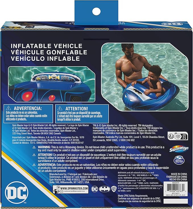 Swimways DC Batman Batmobile Inflatable Water Boat Vehicle, Inflatable Pool Floats and Kids Pool Toys, Batman Pool Party Supplies for Kids Aged 3 & Up - Figurio