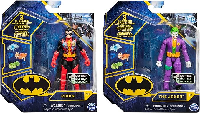 DC Comics Batman 4-inch Robin and The Joker Action Figures for Boys with 6 Mystery Accessories, Kids Toys for Boys Aged 3 and up - Figurio