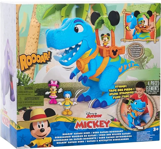 Disney Junior Mickey Mouse Funhouse Roarin' Safari Dino, 4-piece Figures and Playset, Dinosaur - Figurio