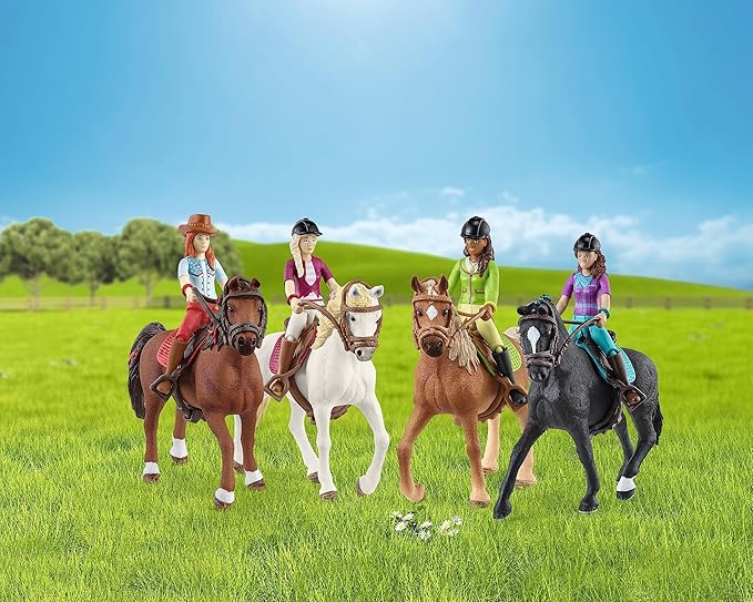 Schleich Horse Club Ride Out 40-Piece Playset Horse Gifts for Girls & Boys Ages 5+ with 4 Horse Rider Girls, 4 Horse Toys and Horse-Riding Accessories - Figurio