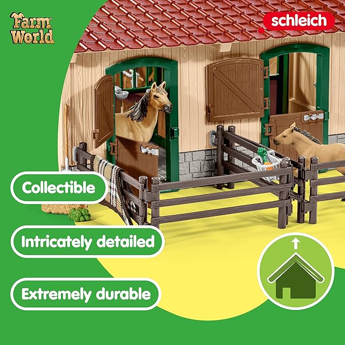 Schleich Horse Barn and Stable Playset - Award-Winning Riding Center 96 Piece Set, 2 Pony Toys, Rider Figurine, and Farm Accessories, for Girls and Boys 3 Years Old and Above - Figurio