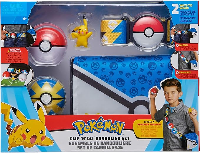 Pokémon Bandolier Set - Features a 2-Inch Pikachu Figure, 2 Clip ‘N’ Go Poke Balls/Belt, and a Carrying Bag - Folds Out Into Battle Mat for 2 Figures - Figurio