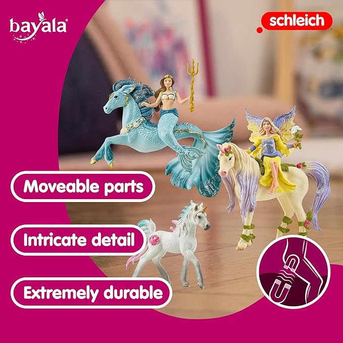 Schleich bayala 5-Piece Starter Set - Fairy Feya, Mermaid Eyela, with Unicorn, Pegasus, and Seahorse Playset - Magical and Colorful Toy Set, Enchanting Gift for Boys and Girls, Kids Age 5+ - Figurio