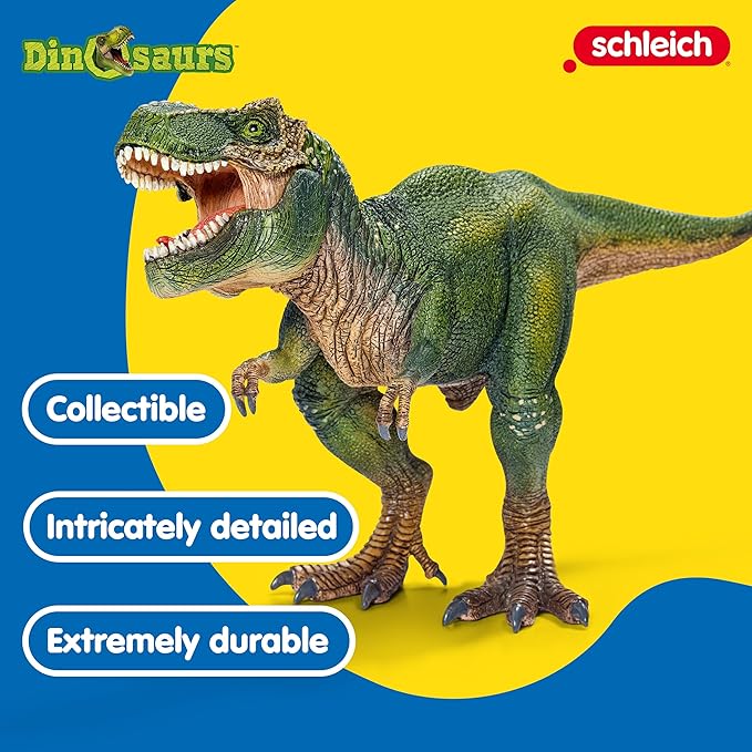 schleich DINOSAURS — Tyrannosaurus Rex, T-Rex Toy with Realistic Detail and Movable Jaw, Imagination-Inspiring Dinosaur Toys for Girls and Boys Ages 4+, Green, 11.2" x 5.6" x 3.8" - Figurio