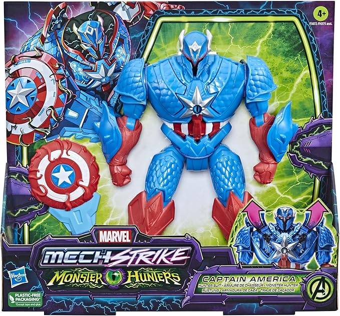 Marvel Avengers Mech Strike Monster Hunters Hunter Suit Captain America Toy, 8-Inch-Scale Deluxe Action Figure, Toys for Kids Ages 4 and Up - Figurio