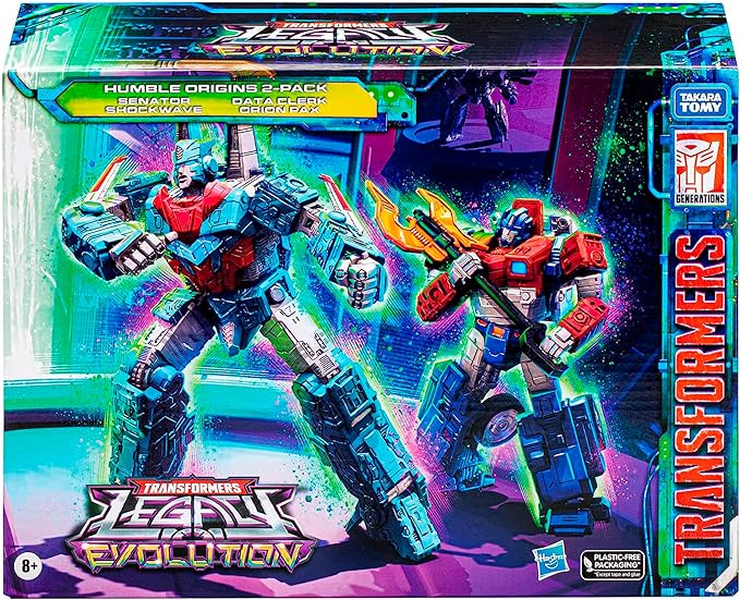 Transformers Toys Legacy Evolution Voyager Senator Shockwave & Deluxe Data Clerk Orion Pax Humble Origins 2-Pack, Action Figures for Boys and Girls Ages 8 and Up (Amazon Exclusive) - Figurio