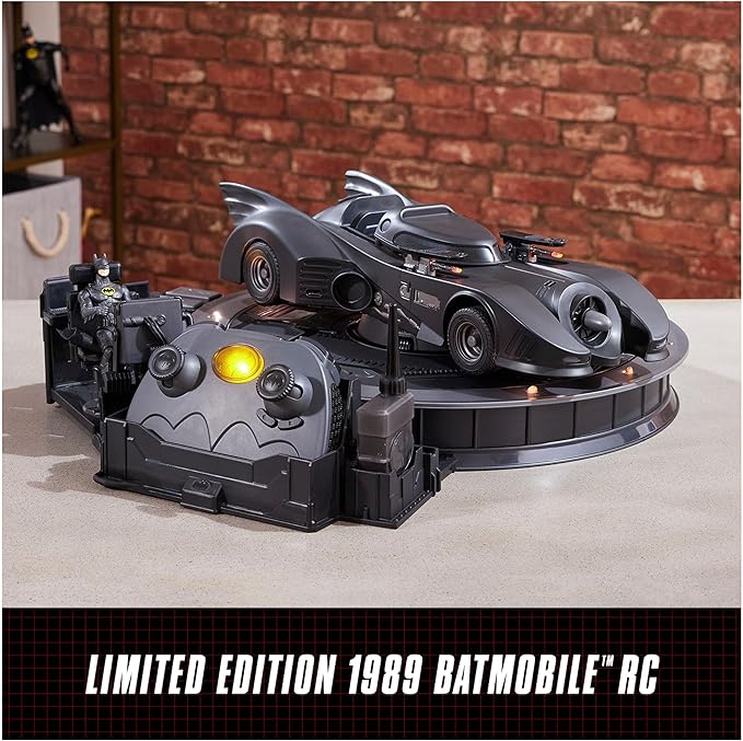 DC Comics, Official 1989 Batmobile RC, Exclusive Batman Figure, Limited Edition Collector's Item, Smoke Effects, Batcave Chargeable Base, Ages 14+ - Figurio