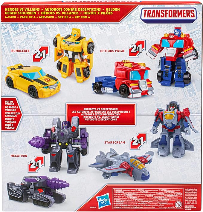 Transformers Toys Heroes vs Villains 4-Pack, Autobot and Decepticon 4.5-Inch Action Figures, Preschool Robot Toys for Kids Ages 3 and Up - Figurio