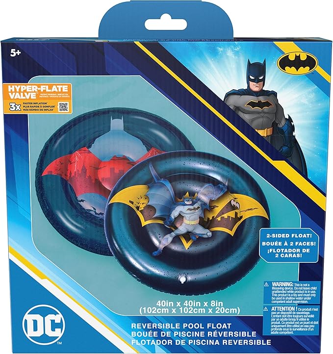 Swimways DC Batman Reversible Boat, Inflatable Pool Floats & Kids Pool Toys, Swimming Pool Accessories & Beach Essentials for Kids Aged 5 & Up - Figurio