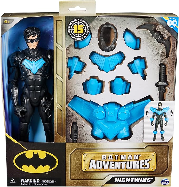 DC Comics, Batman Adventures, Nightwing Action Figure, 15 Armor Accessories, 17 Points of Articulation, 12-inch, Super Hero Kids Toy for Boys & Girls - Figurio