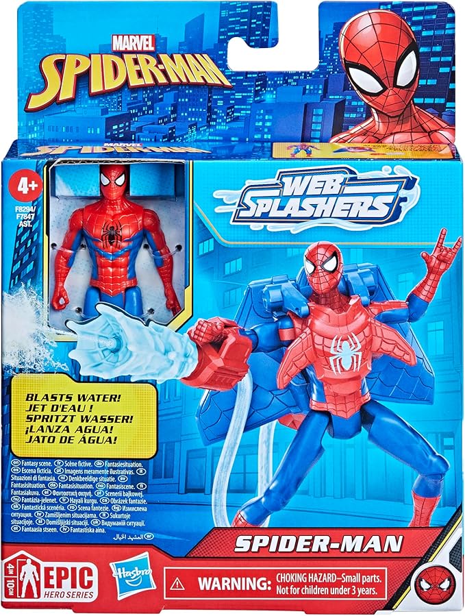 Marvel Spider-Man Aqua Web Warriors 4-Inch Spider-Man Action Figure with Refillable Water Gear Accessory, Action Figures for Boys and Girls 4 and Up - Figurio