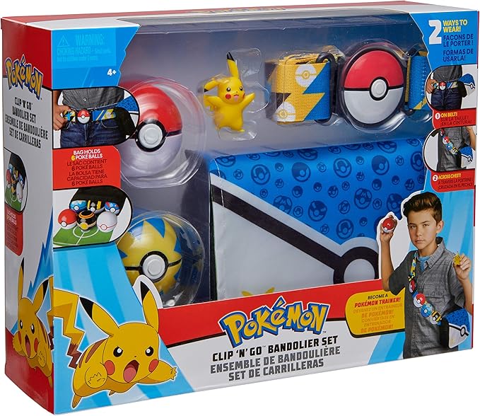 Pokémon Bandolier Set - Features a 2-Inch Pikachu Figure, 2 Clip ‘N’ Go Poke Balls/Belt, and a Carrying Bag - Folds Out Into Battle Mat for 2 Figures - Figurio