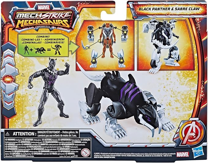 Marvel Mech Strike Mechasaurs, 4-Inch Black Panther with Sabre Claw Action Figures, Super Hero Toys for Kids Ages 4 and Up - Figurio