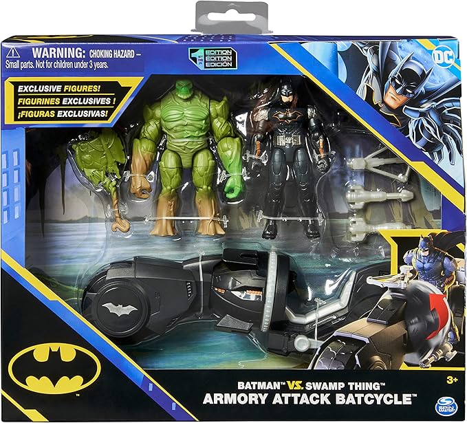 DC Comics, Batman and Swamp Thing Armory Attack Batcycle Set, Exclusive Armored Batman and Swamp Thing Action Figure with Accessories, Kids Toys for Boys and Girls Ages 4 and Up - Figurio