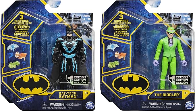 DC Comics Batman 4-inch Batman and The Riddler Action Figures with 6 Mystery Accessories, Kids Toys for Boys Aged 3 and up - Figurio