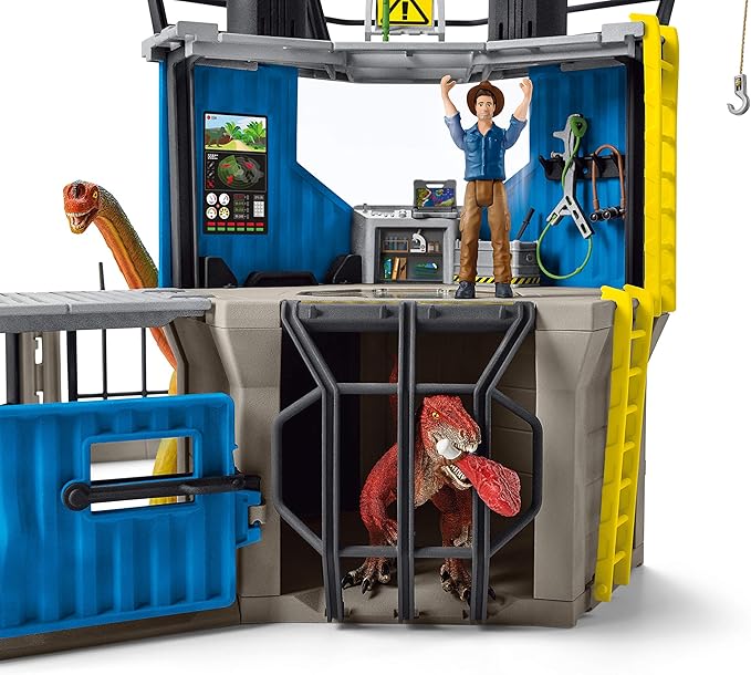 Schleich Dinosaur Toys Science Playset - 33-Piece Set Research Station with Brachiosaurus, Velociraptor, Men Scientist Action Figures, and Dart Cannon, Kids Figurines for Ages 4 and Above - Figurio