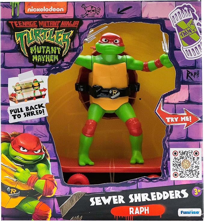 Teenage Mutant Ninja Turtles 5" Sewer Shredders - Raphael Movie Edition - Skate and Battle with Ninja Action - Ages 3+ - Figurio