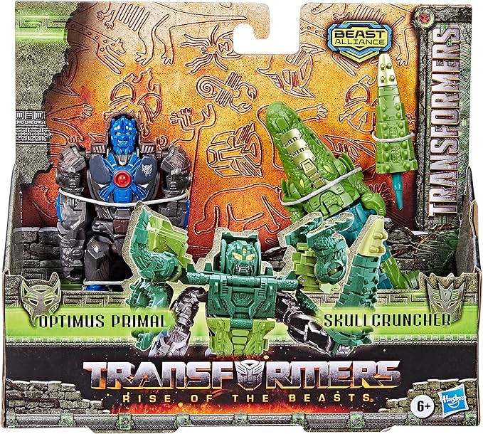 Transformers: Rise of The Beasts Movie, Beast Alliance, Beast Combiners 2-Pack Optimus Primal & Skullcruncher Toys, Ages 6 and Up, 5-inch - Figurio