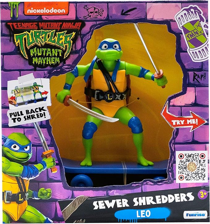 Teenage Mutant Ninja Turtles 5" Sewer Shredders Leonardo Movie Edition, Ages 3+, Pretend Play Toy Figure Playsets, Shred and Battle with TMNT Skate Toy! - Figurio